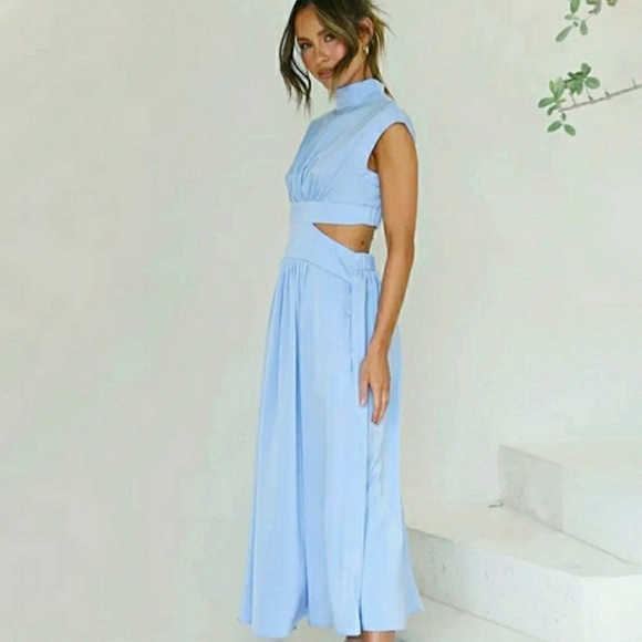 Mock Neck Cap Sleeve Cutout Midi Maxi Dress - Picture 2 of 9